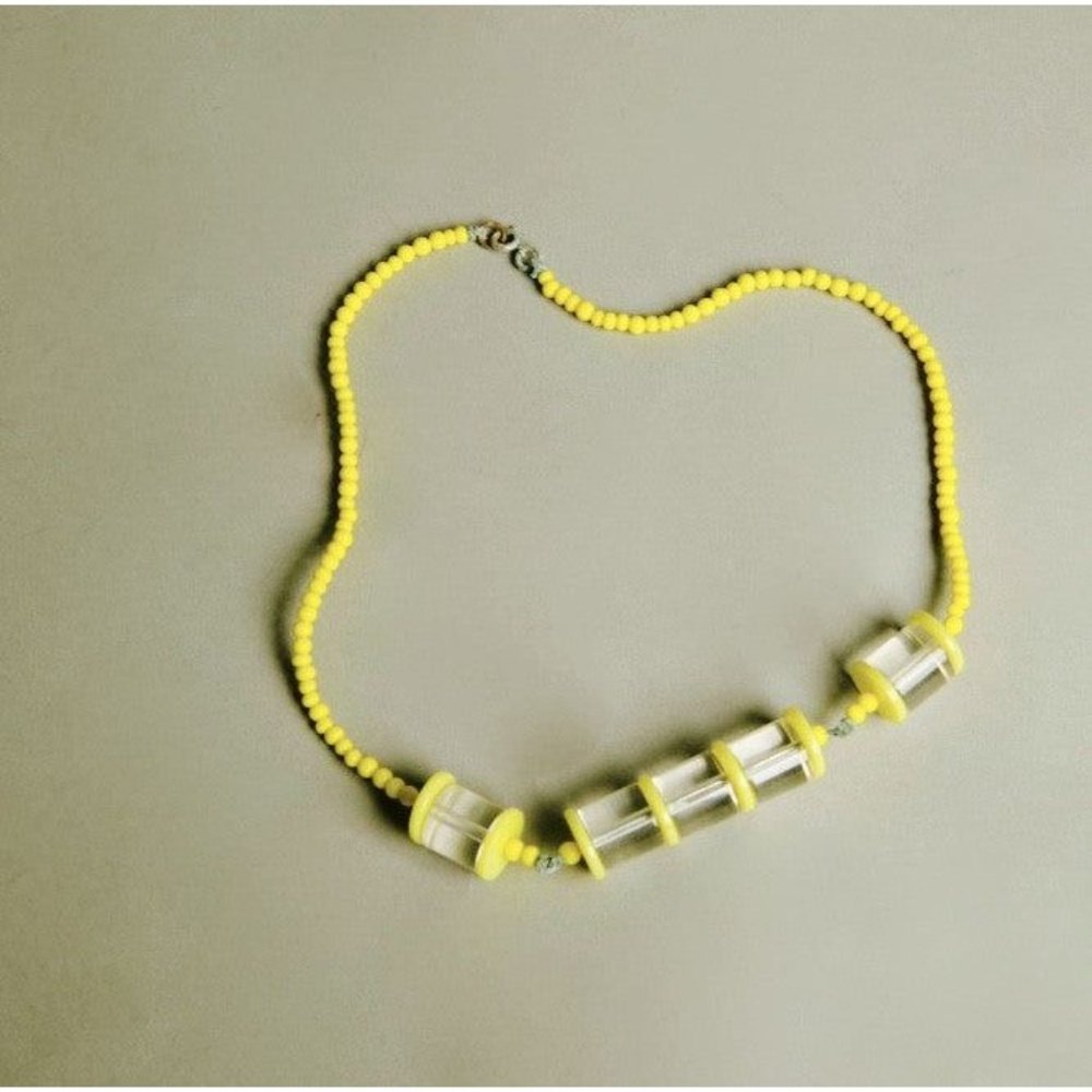 Vintage Plastic Jewelry Yellow Translucent Lucite Plastic Beaded Necklace